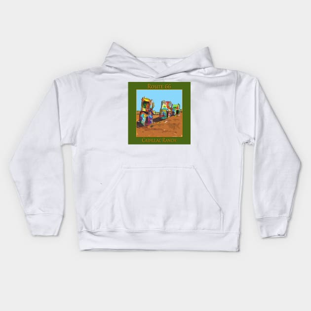 Cadillac Ranch, Route 66 Kids Hoodie by WelshDesigns